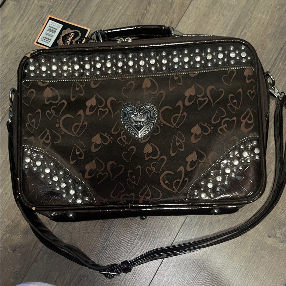 Brighton brown laptop bag With Heart Patterns